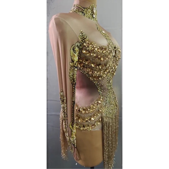 Gold rhinestone embellished leotard - Picture 3 of 6